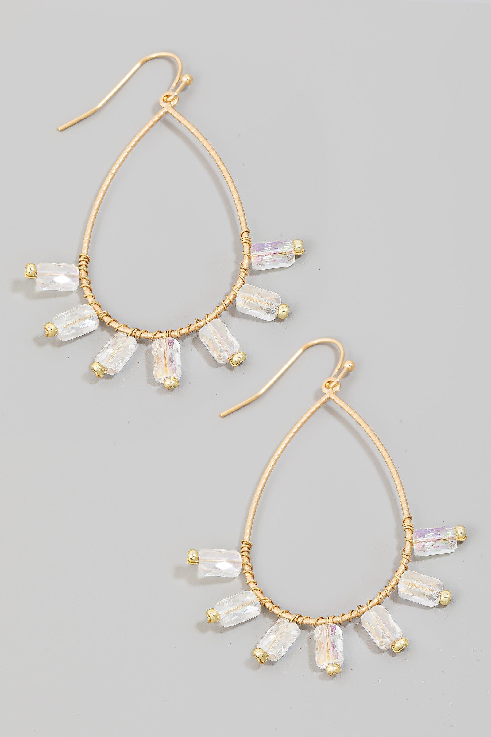 fame accessories Jewelry - Earrings Rhinestone Beaded Tear Dangle Earring In Clear