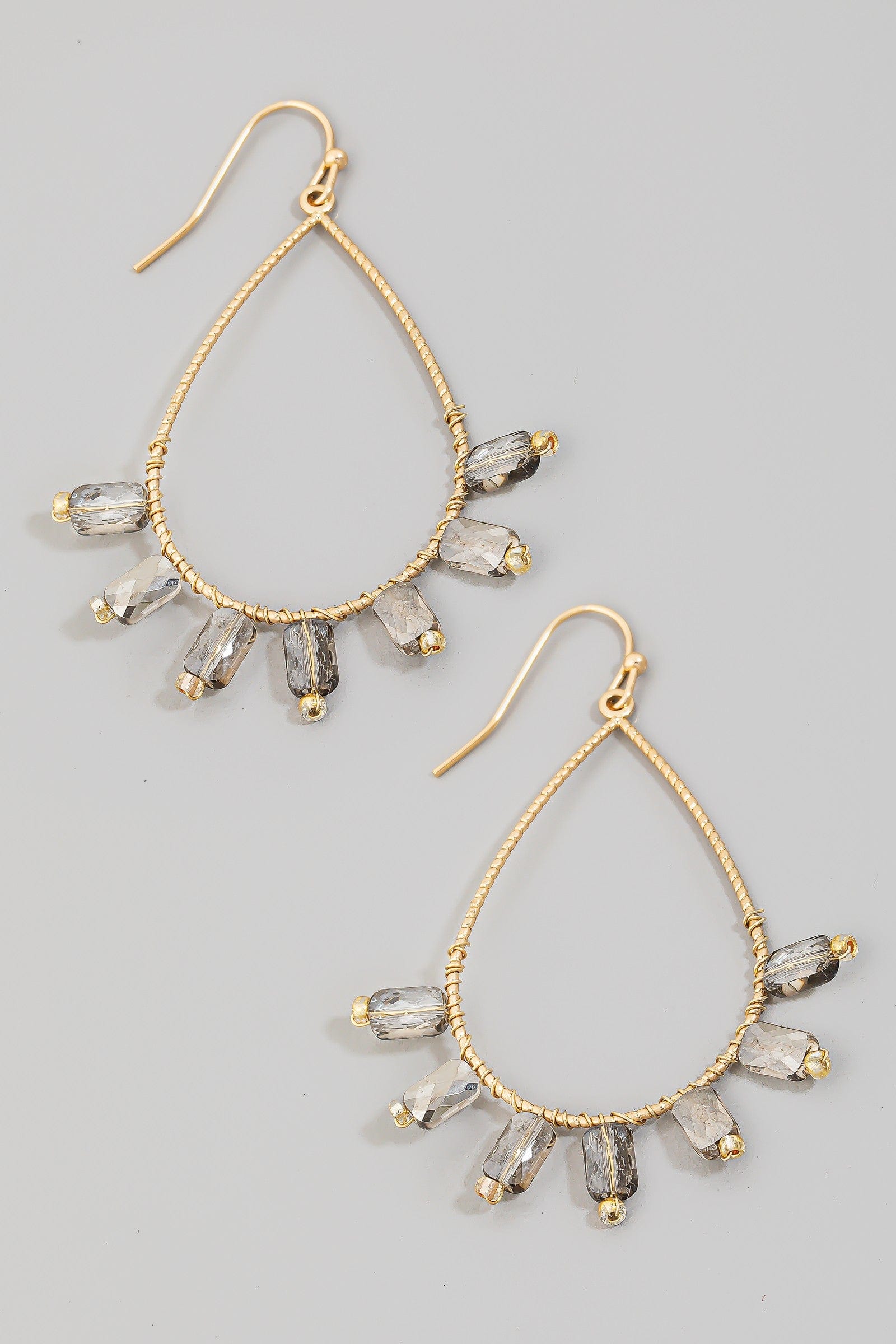 fame accessories Jewelry - Earrings Rhinestone Beaded Tear Dangle Earring In Grey