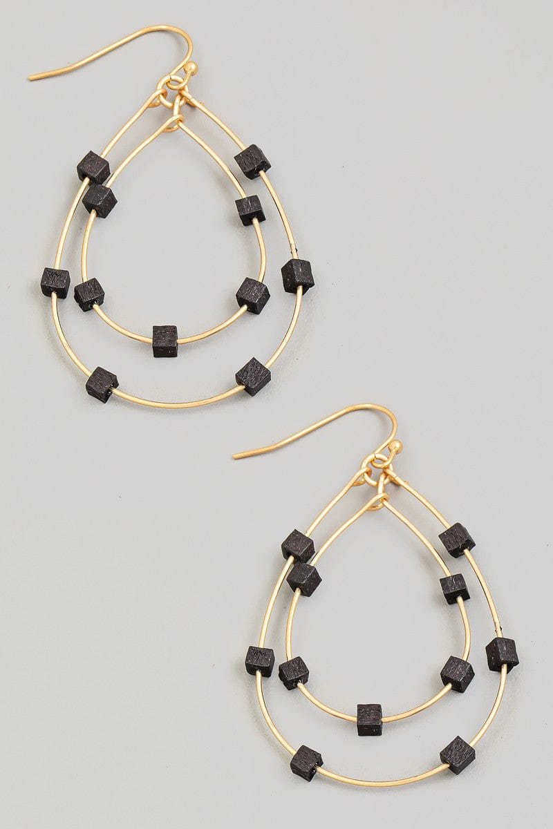 fame accessories Jewelry - Earrings Square Beaded Layered Tear Dangle Earrings In Black