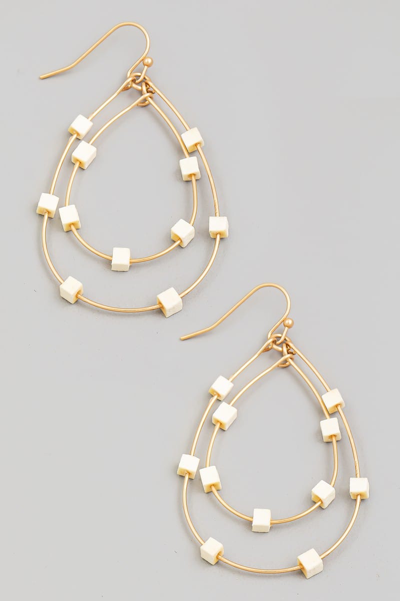 fame accessories Jewelry - Earrings Square Beaded Layered Tear Dangle Earrings In Ivory