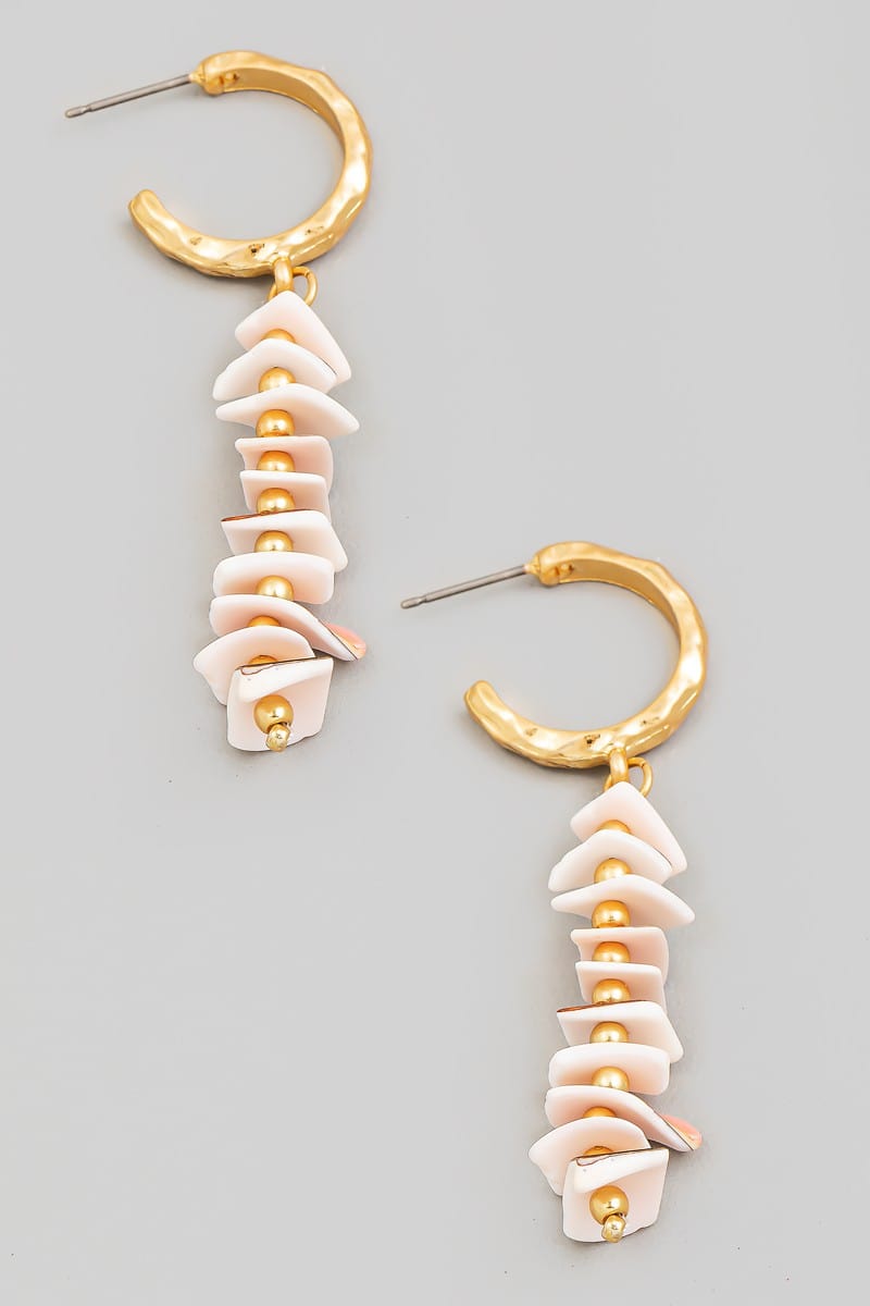 fame accessories Jewelry - Earrings Stacked Shell Beaded Charm Hoop Earrings In Blush