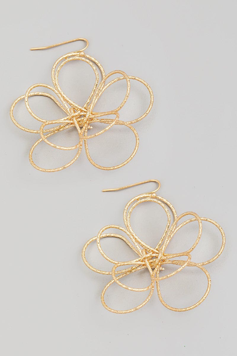 fame accessories Jewelry - Earrings Textured Metallic Wire Flower Dangle Earrings In Gold