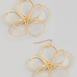Textured Metallic Wire Flower Dangle Earrings In Gold - Infinity Raine