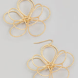 Textured Metallic Wire Flower Dangle Earrings In Gold - Infinity Raine
