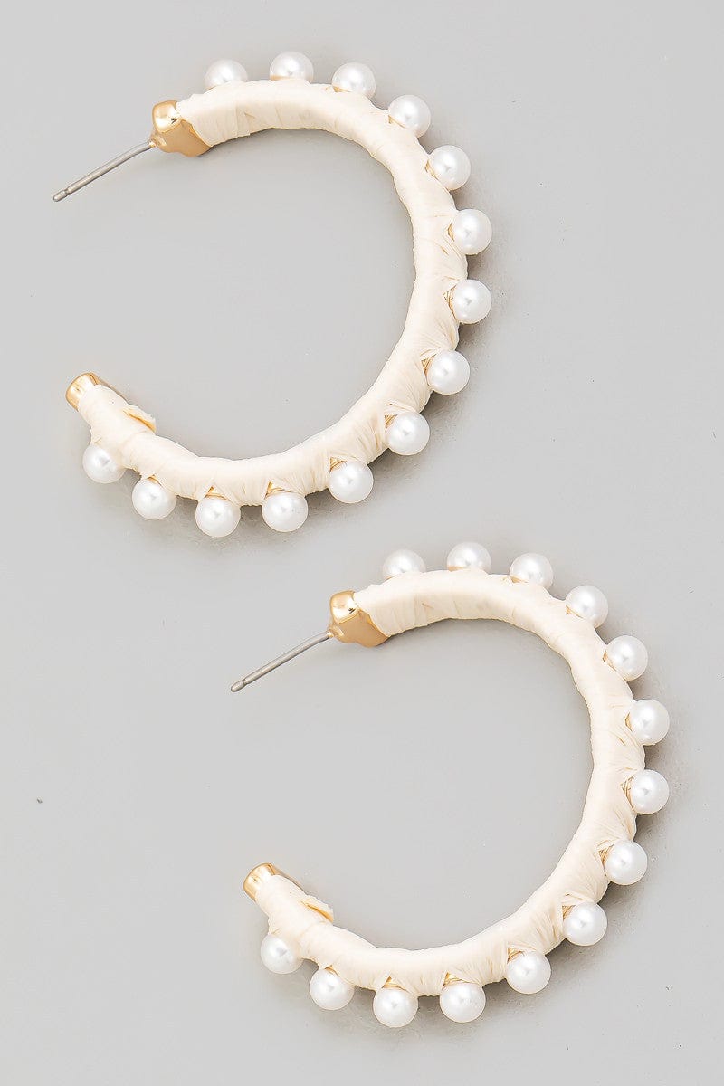 fame accessories Jewelry - Earrings Wrapped Pearl Studded Hoop Earrings In Ivory