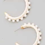 Wrapped Pearl Studded Hoop Earrings In Ivory - Infinity Raine