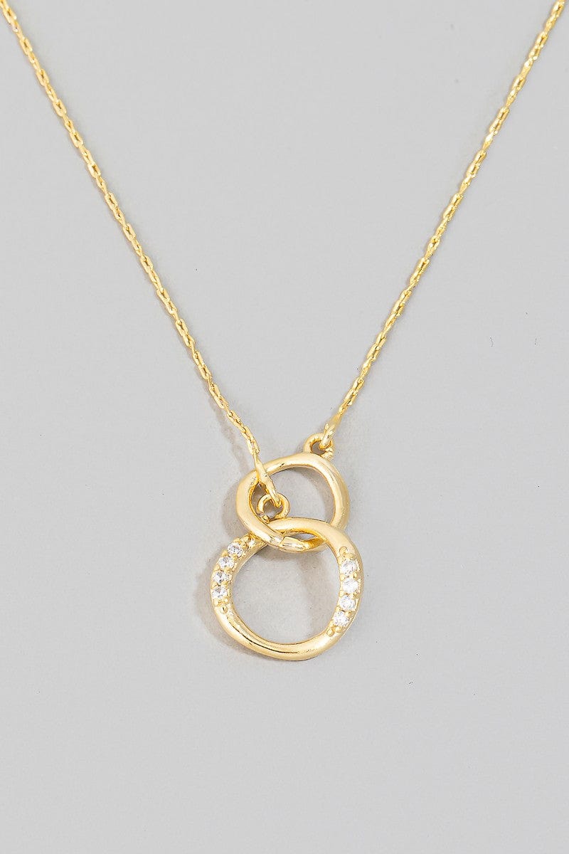 fame accessories Jewelry - Necklaces Dainty Two Ring Link Charm Necklace In Gold