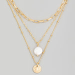 Pearl And Metallic Disc Layered Charm Necklace In Gold - Infinity Raine