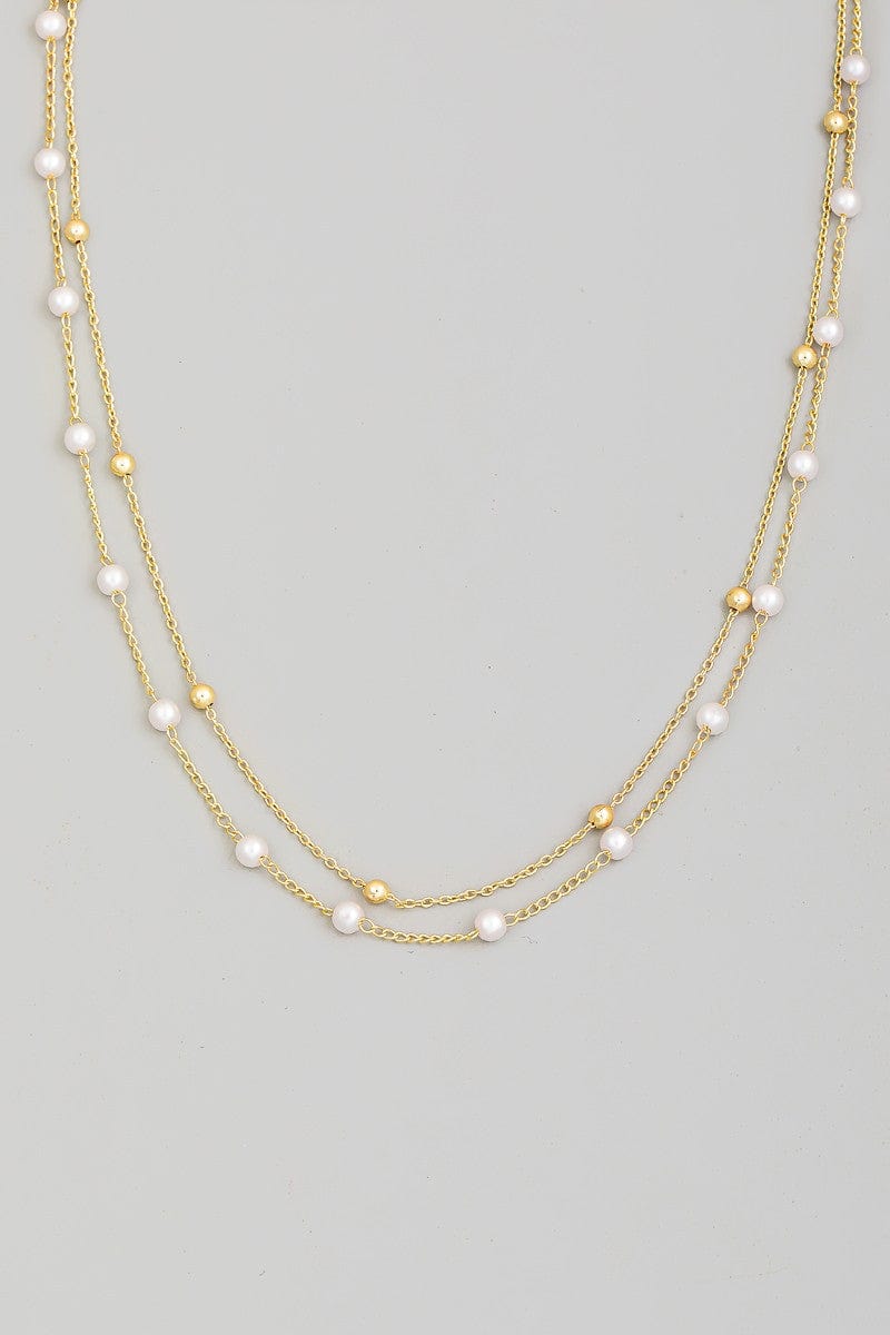 fame accessories Jewelry - Necklaces Pearl And Metallic Station Bead Layered Necklace In Gold