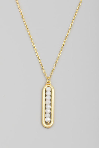 Beaded Oval bar Pendant Necklace-Grey - Infinity Raine