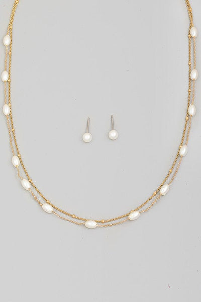 Dainty Chain Pearl Beaded Necklace Set-Gold - Infinity Raine