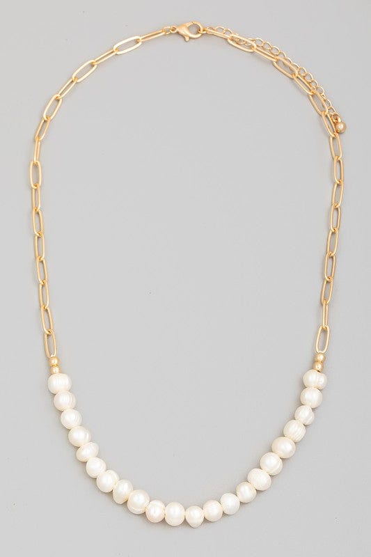 Pearly Bead Chain Necklace-Gold - Infinity Raine