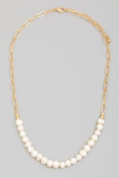 Pearly Bead Chain Necklace-Gold - Infinity Raine