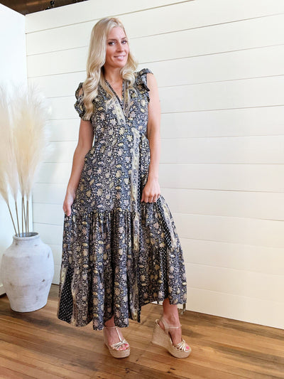 Party Fave Metallic Ruffle Sleeve Wrap Dress - Infinity Raine