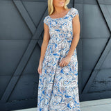 Paisley Printed Maxi Dress In Blue - Infinity Raine