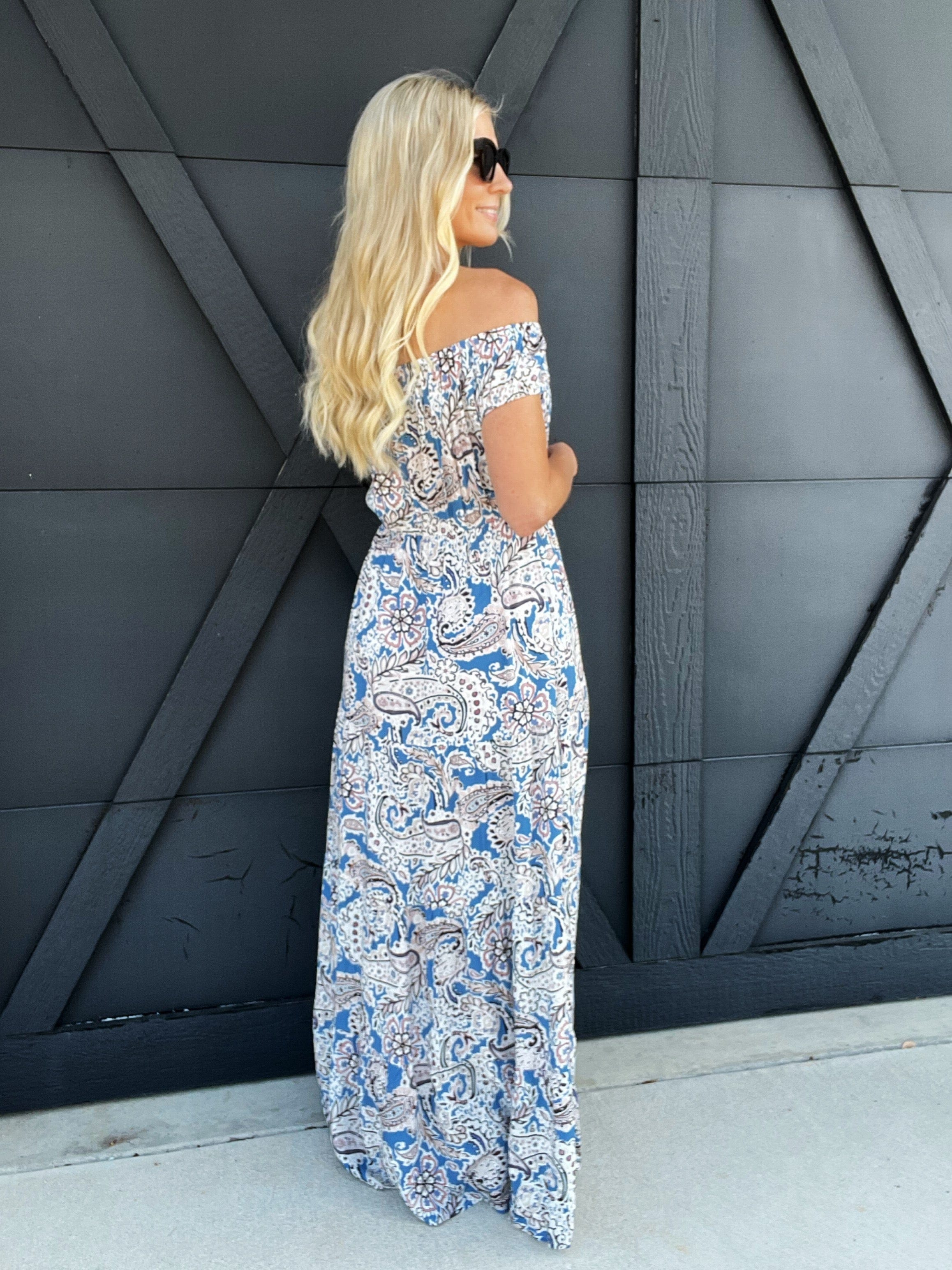 Paisley Printed Maxi Dress In Blue - Infinity Raine