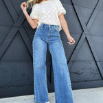 Pearl Stud High Rise Wide Jeans - Infinity Raine