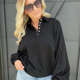 Soft Touch Quarter Snap Pullover Sweatshirt-Black - Infinity Raine