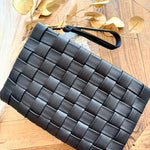 Faux Leather Basket Weave Hand Bag In Black - Infinity Raine