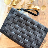 Faux Leather Basket Weave Hand Bag In Black - Infinity Raine