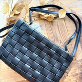 Faux Leather Basket Weave Hand Bag In Black - Infinity Raine