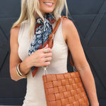 Faux Leather Basket Weave Hand Bag in Brown - Infinity Raine
