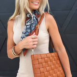 Faux Leather Basket Weave Hand Bag in Brown - Infinity Raine