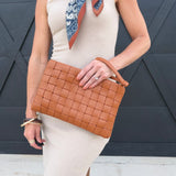 Faux Leather Basket Weave Hand Bag in Brown - Infinity Raine