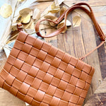 Faux Leather Basket Weave Hand Bag in Brown - Infinity Raine