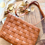 Faux Leather Basket Weave Hand Bag in Brown - Infinity Raine