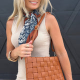 Faux Leather Basket Weave Hand Bag in Brown - Infinity Raine