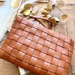 Faux Leather Basket Weave Hand Bag in Brown - Infinity Raine