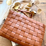 Faux Leather Basket Weave Hand Bag in Brown - Infinity Raine