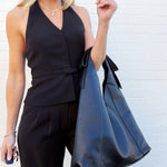 Faux Leather Hobo Bow Bag In Black - Infinity Raine