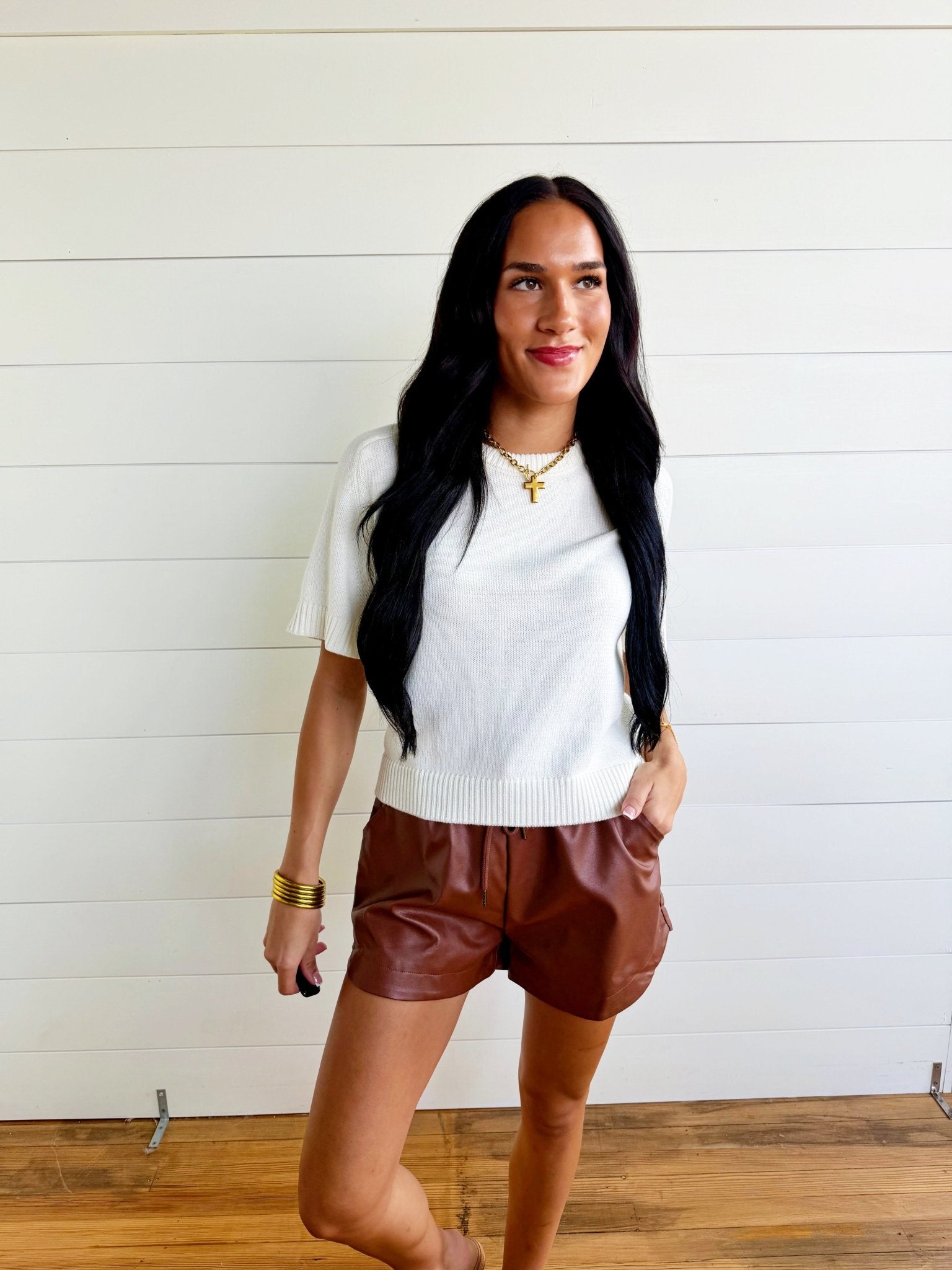 Faux Leather Shorts In Chestnut - Infinity Raine