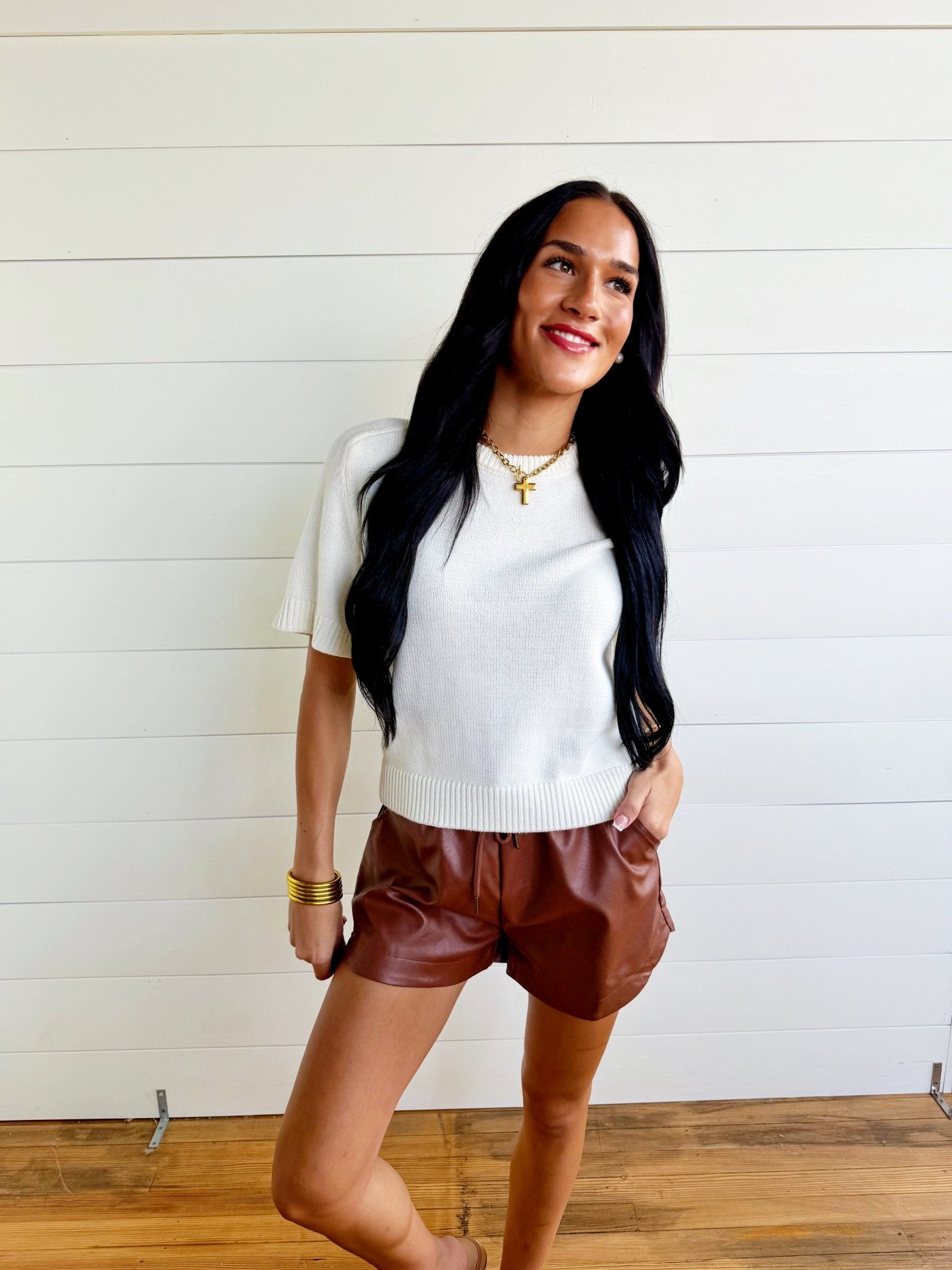 Faux Leather Shorts In Chestnut - Infinity Raine