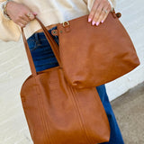 Faux Leather Shoulder Tote In Camel - Infinity Raine