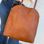 Faux Leather Shoulder Tote In Camel - Infinity Raine