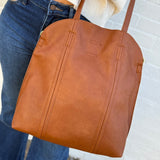 Faux Leather Shoulder Tote In Camel - Infinity Raine
