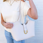 Faux Leather Statement Bag In Bone - Infinity Raine