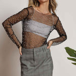 Faux Pearls Mesh Top In Black - Infinity Raine