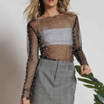 Faux Pearls Mesh Top In Black - Infinity Raine