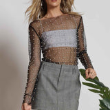 Faux Pearls Mesh Top In Black - Infinity Raine