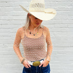 Faux Pearls Mesh Top In Nude - Infinity Raine