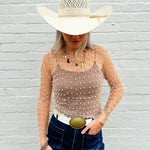 Faux Pearls Mesh Top In Nude - Infinity Raine