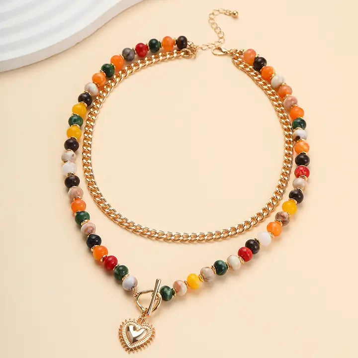 Multi Layer Pendant Resin Beaded Heart Necklace - Infinity Raine