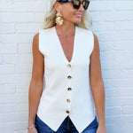 Fine Button Down Vest In Cream - Infinity Raine