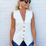 Fine Button Down Vest In Cream - Infinity Raine