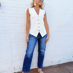 Fine Button Down Vest In Cream - Infinity Raine