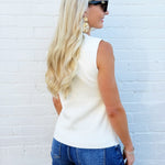 Fine Button Down Vest In Cream - Infinity Raine